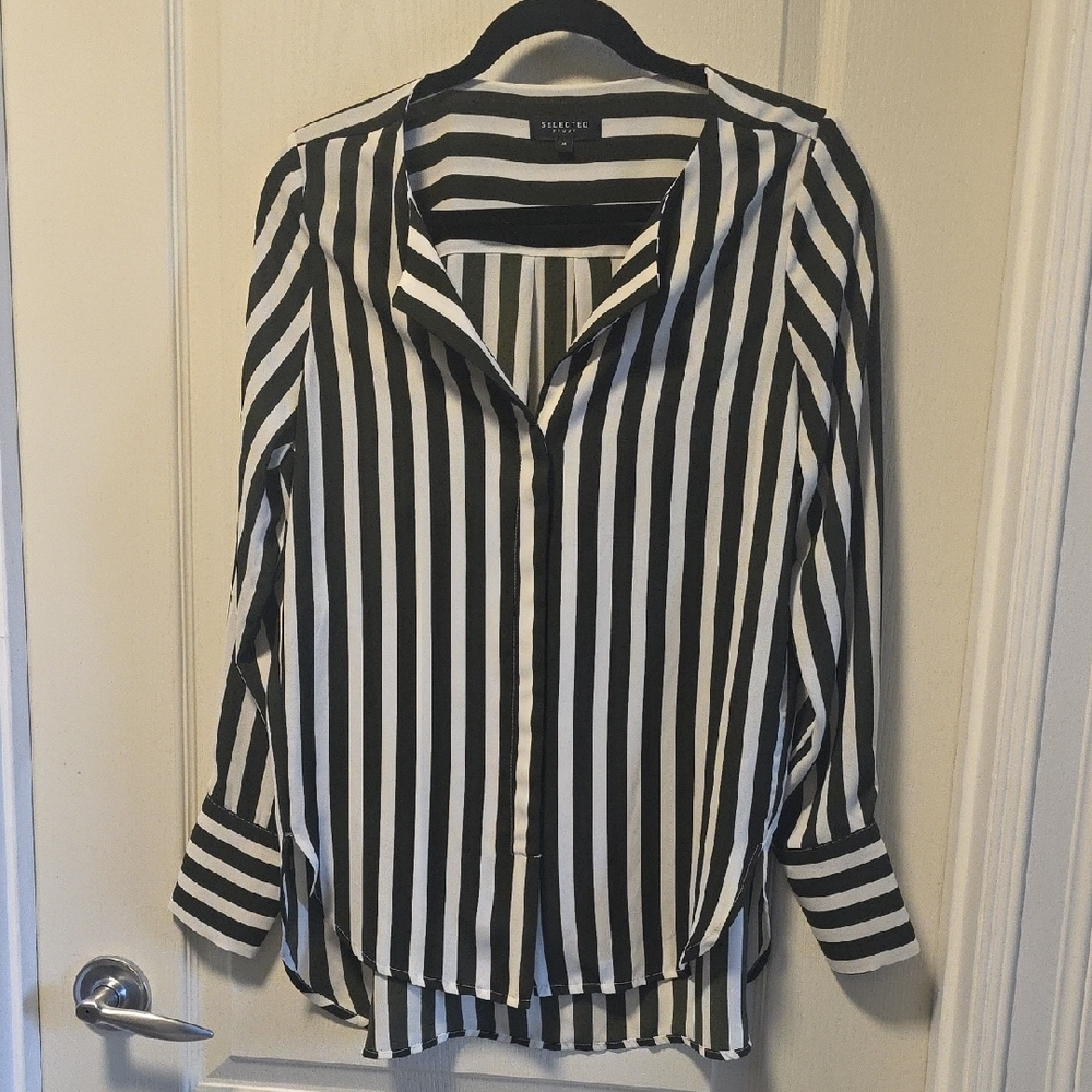 Black and White Striped Women's Top